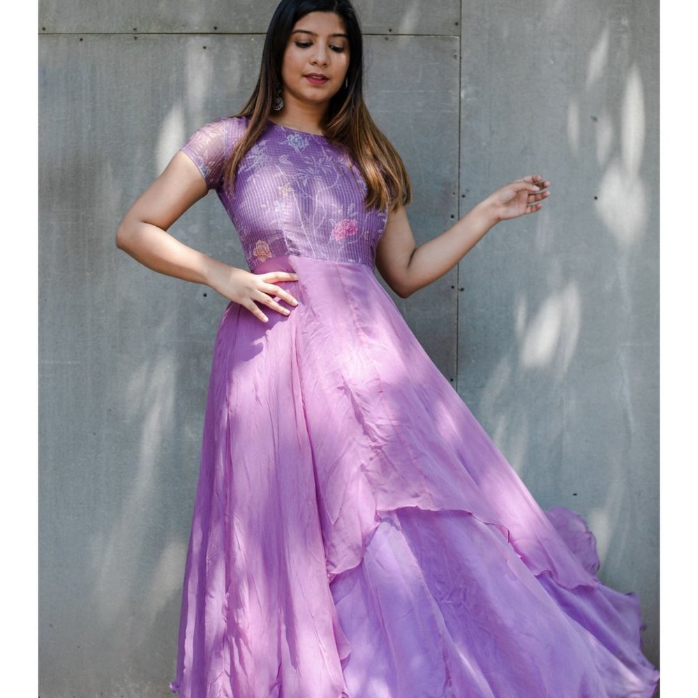Indian ethnic wear - Lavender Kota Georgette Anarkali